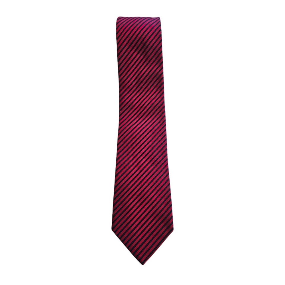 RENÉ LEZARD Tie Silk and Cotton Neck Tie Red and Navy Stripes Made in Italy